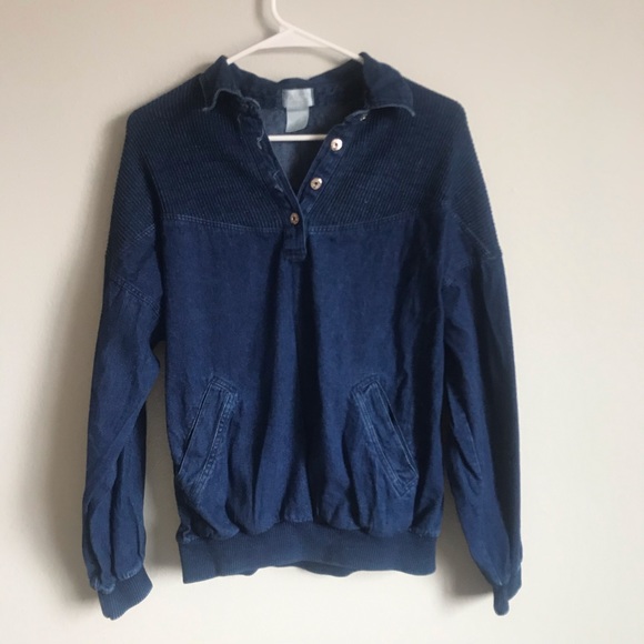 Vintage Tops - 80s vintage denim pullover collared top